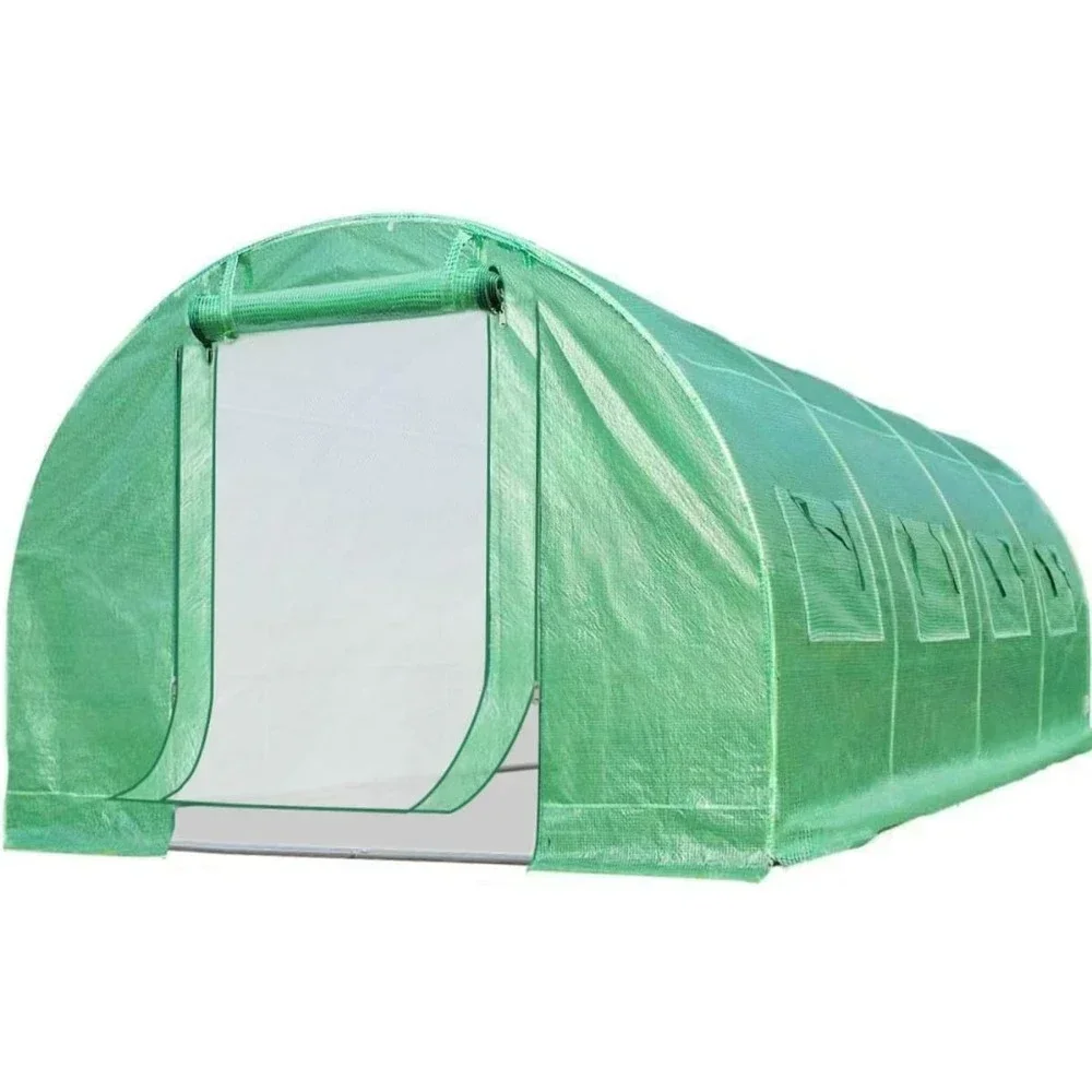 

XMSJ Greenhouse, 25' X 10' X 6.6' FT Walk-in Green House W/ Heavy Duty High & PE Cover 2 Zipper Doors, Outdoor Green House