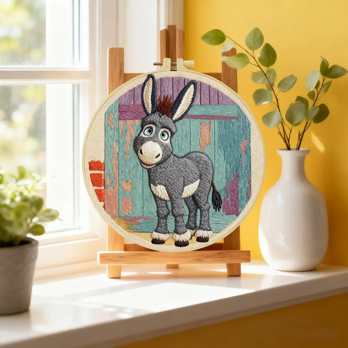 1 Stück 20X20CM/15X15CM 7,87/6,3 Zoll Tier - Esel Stickerei Starter-Kit DIY-Kit DIY-Stickerei-Set Handarbeiten Nadelkunst – Detail 2