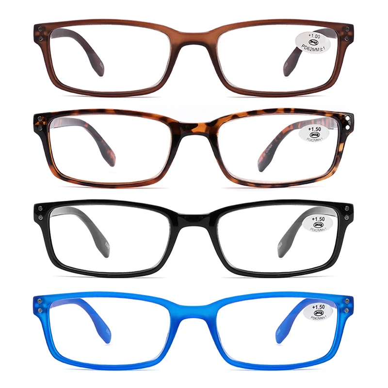4 Pack Business Rectangular Reading Glasses for Men High Quality Durable Presbyopic Eyeglasses 1.00 1.50 2.00 2.50 3.00 3.50