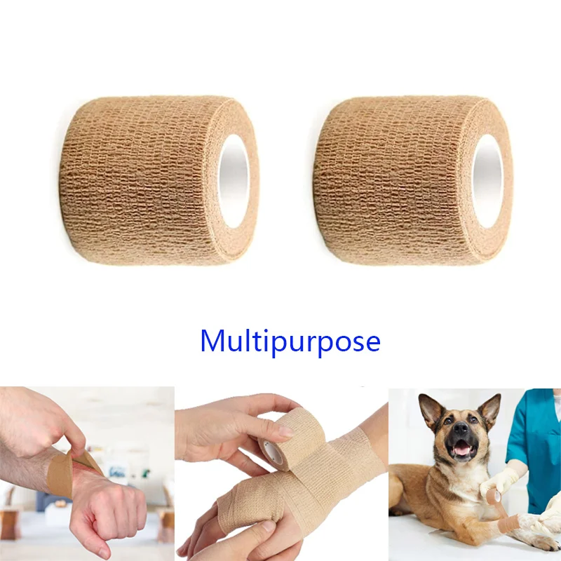 2 Pack Outdoor Sport Self Adhesive Bandage Wrap Skin Colored,5cmx4.5m for Medical Wrist  Ankle Sprains Swelling Pet Multipurpose