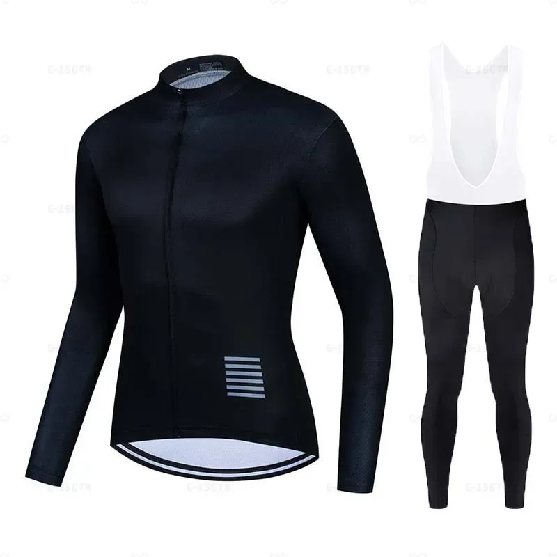 New Cycling Jersey Set Men Long Sleeves Black Bike Jersey Suit 19D Gel Pad Pants Autumn MTB Cycling Clothing Bicycle Uniform