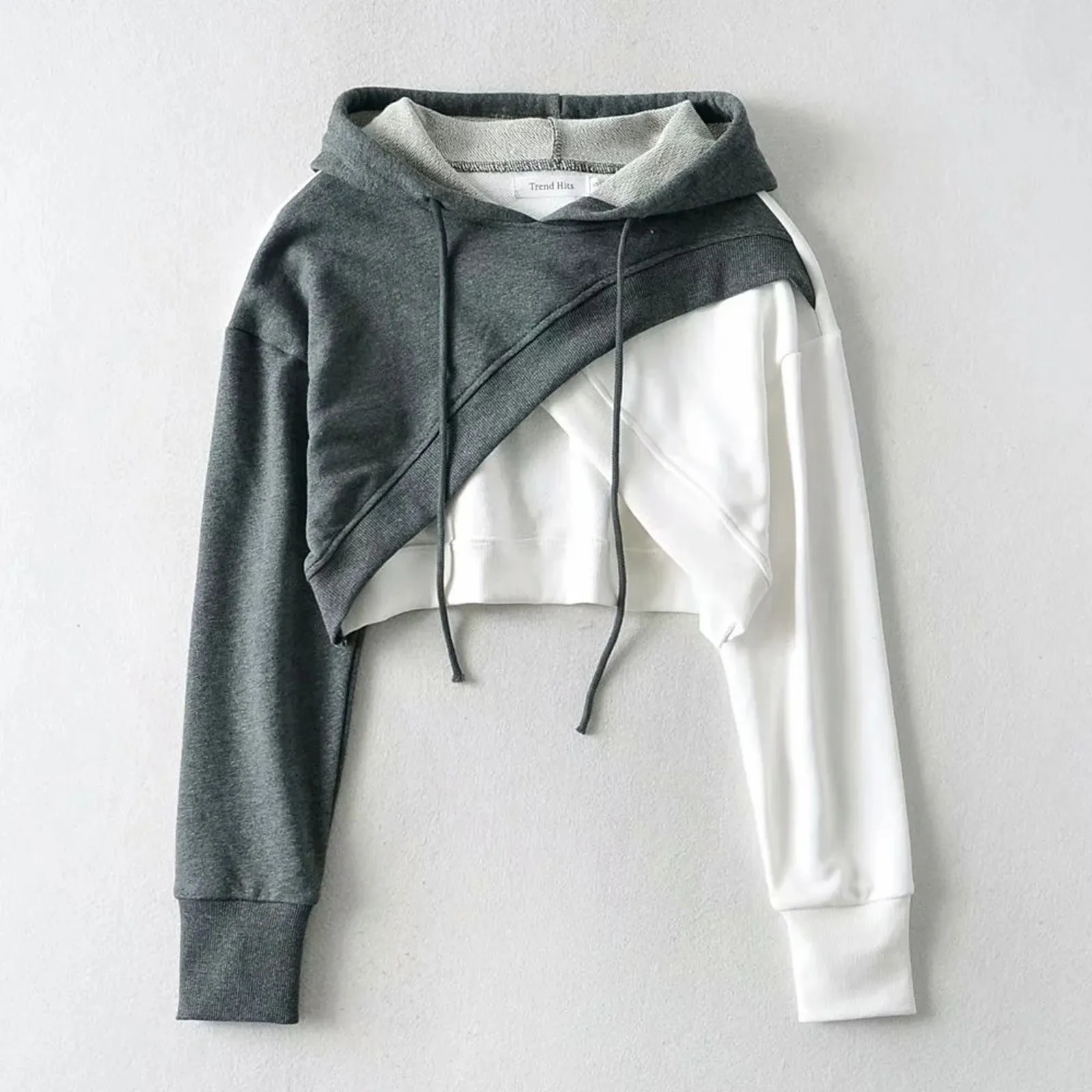 With Hat Hoodies Women Basic Design Young Korean Fashion Mujer Casual Long Sleeve Contrasting Color Hooded Loose Sweatshirt Tops