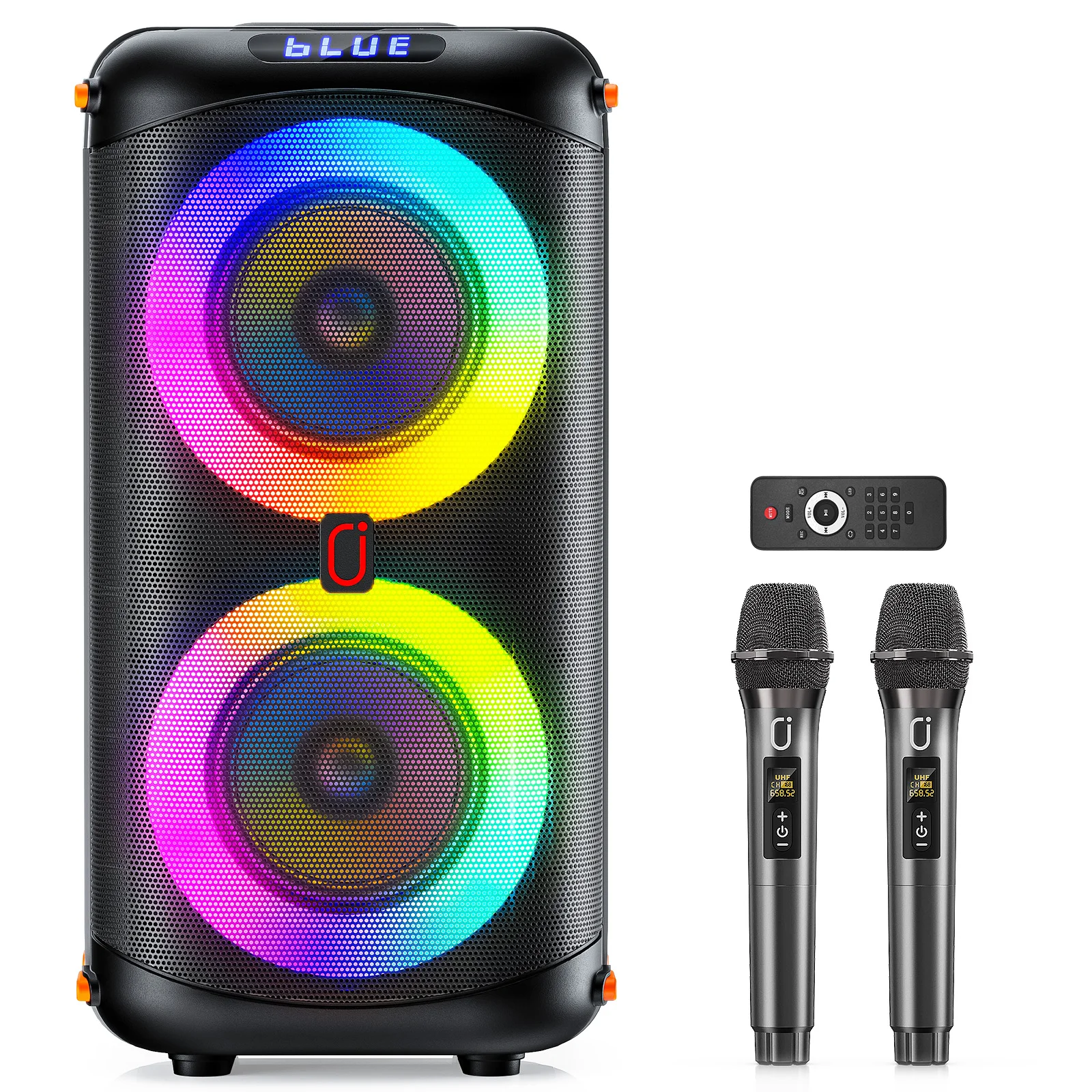 

Karaoke Machine with 2 Wireless Microphones, Portable Bluetooth Speaker for Adults & Kids, Big Party PA System with Disco Lights