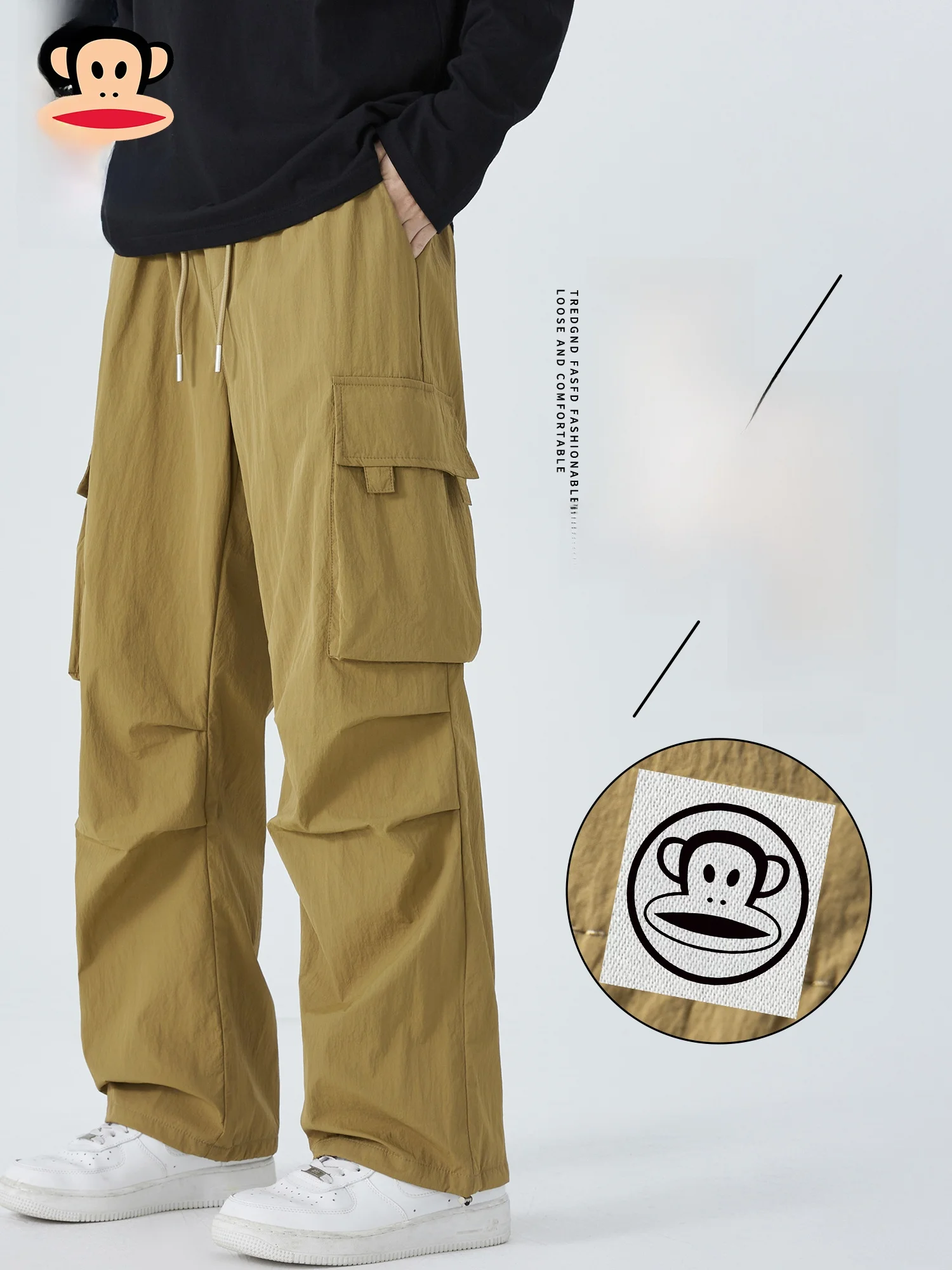 

PaulFrank American Sle Workwear Pants Men Spring Loose Straight Casual Trousers Sports Paratrooper Wide Leg Trousers