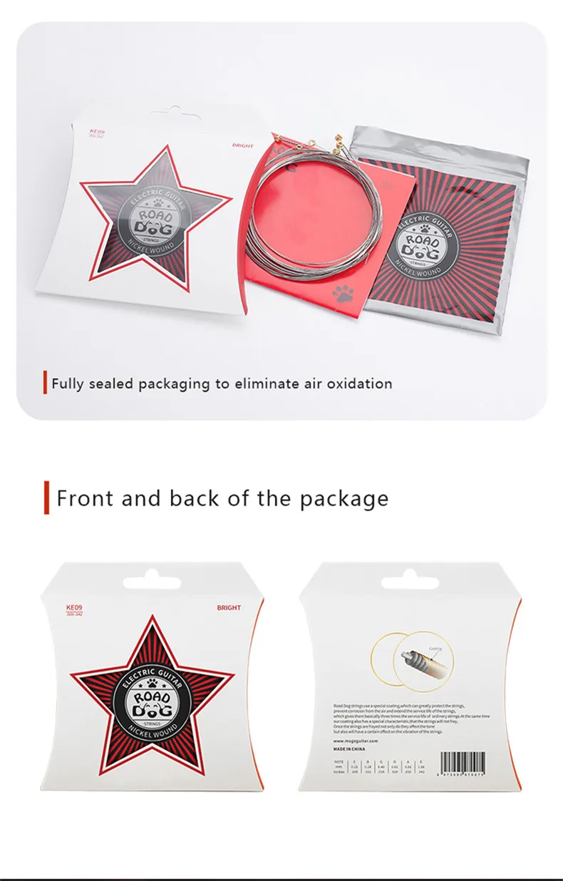 Road Dog KE09 PVD Ionenlaminierung E-Gitarre Saiten Sechseckiger Stahlkern Nickel umsponnen Musikinstrumente Zubehör Teile – Detail 8