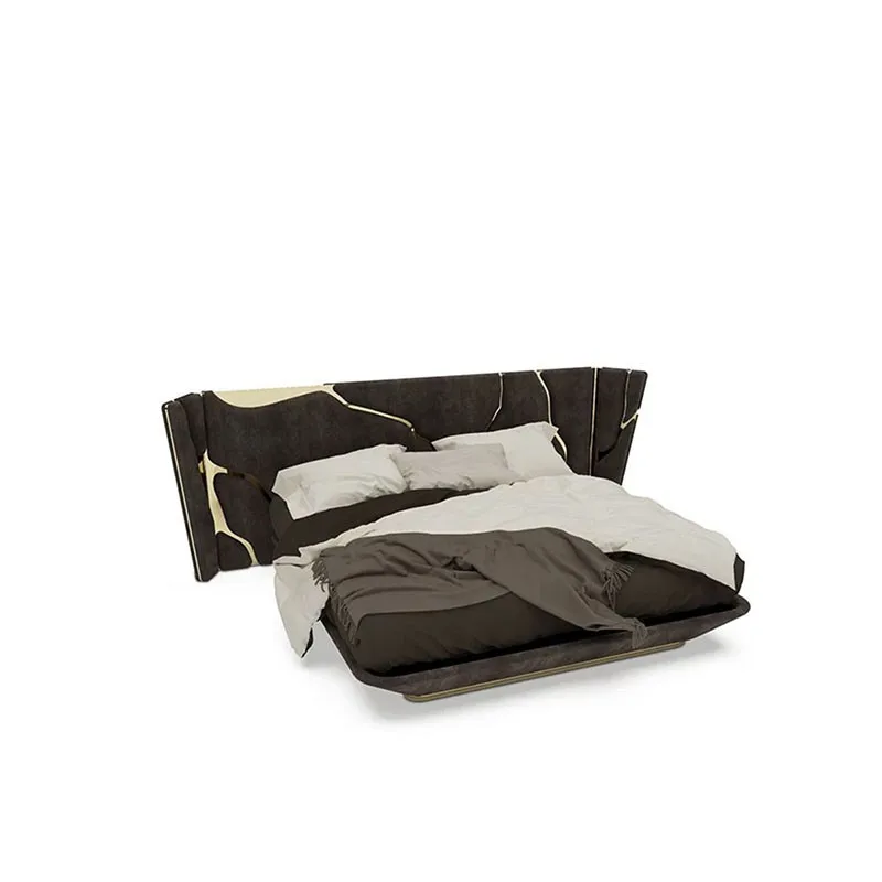 

Italian leather bed, high-end atmospheric design, wide-screen bed, luxury villa, master bedroom, light luxury luxury double bed