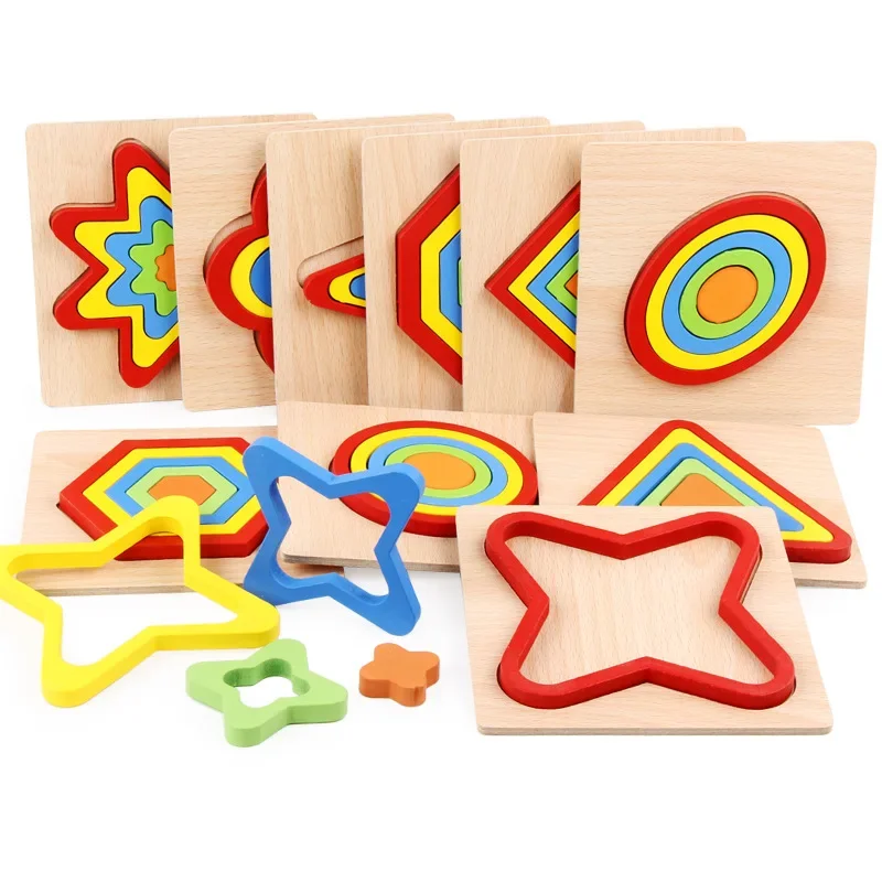 Baby Colorful Wooden Geometric Shapes Cognition Puzzle Board Kids Math Game Montessori Preschool Learning Educational Toys