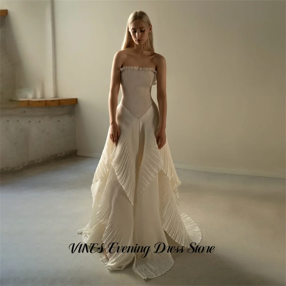 

VINES Ivory Strapless Wedding Dress Minimalist A Line Prom Dress Asymmetrical Pleated Dresses For Special Events Customized
