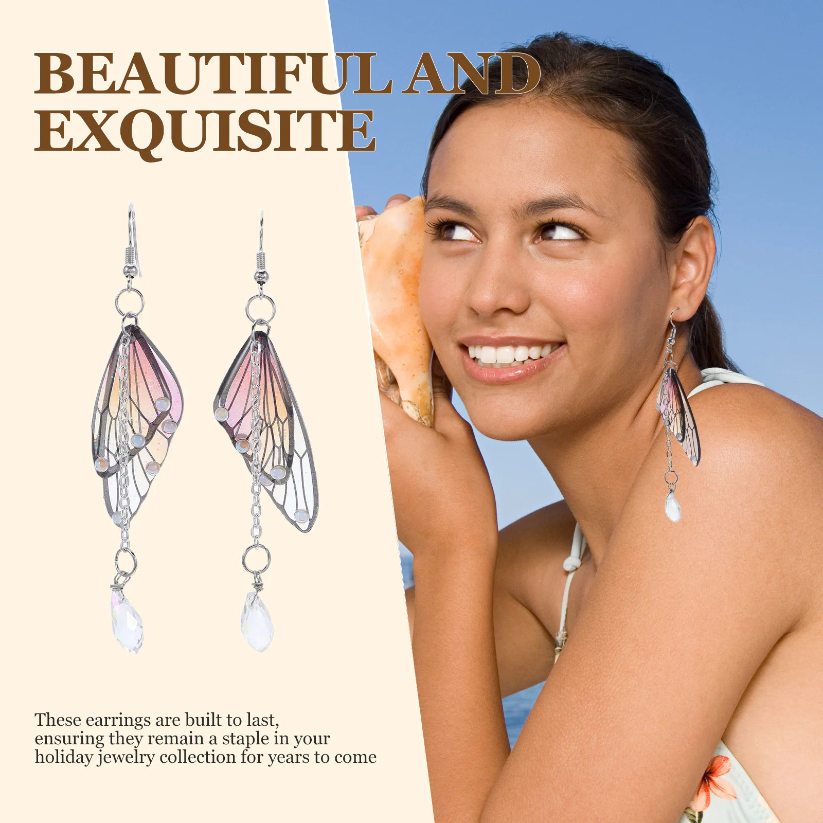 

1Pair Butterfly Wing Rhinestone Dangle Earrings Lightweight Party Costume Accessories Unique Animal Earrings Dress Up Jewelry