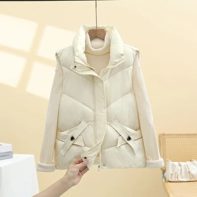 

Пуховый хлопковый жилет, женское повседневное стеганое пальто, новинка 2025, осень-зима, теплый жилет без рукавов с воротником-стойкой, модная верхняя одежда, куртка, топ