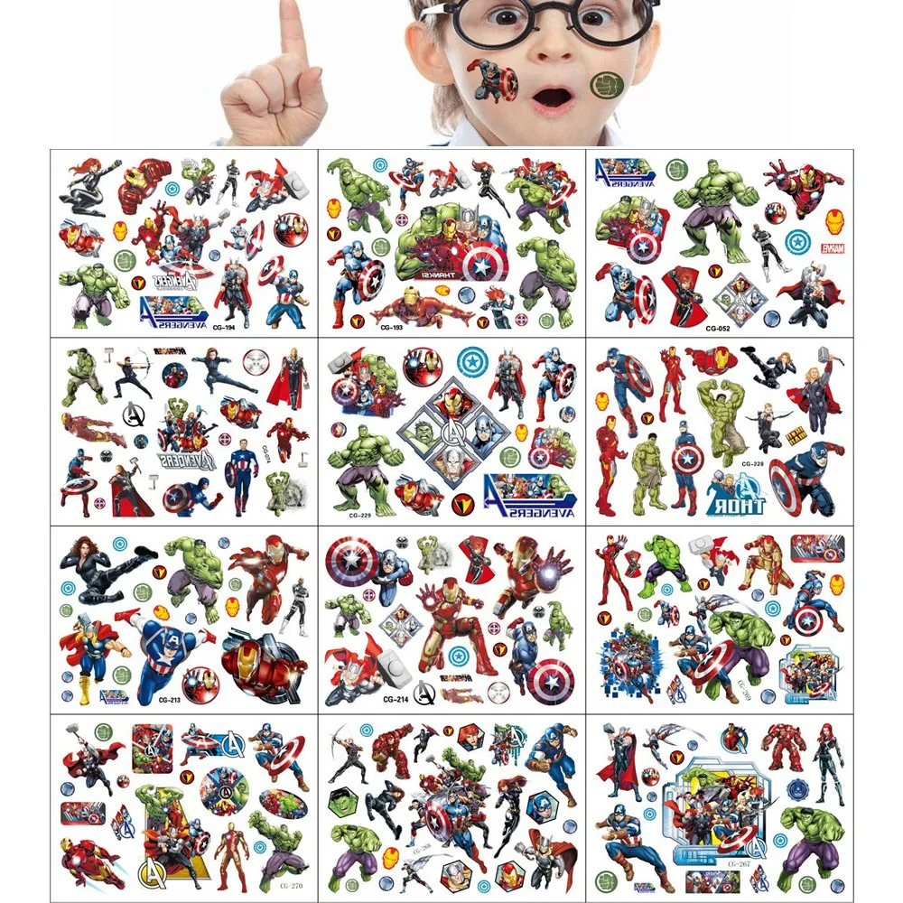 New Avengers Tattoo Stickers Disney Theme Waterproof Original Superhero Sticker Birthday Party Supplies Cartoon Kids Boys Gift