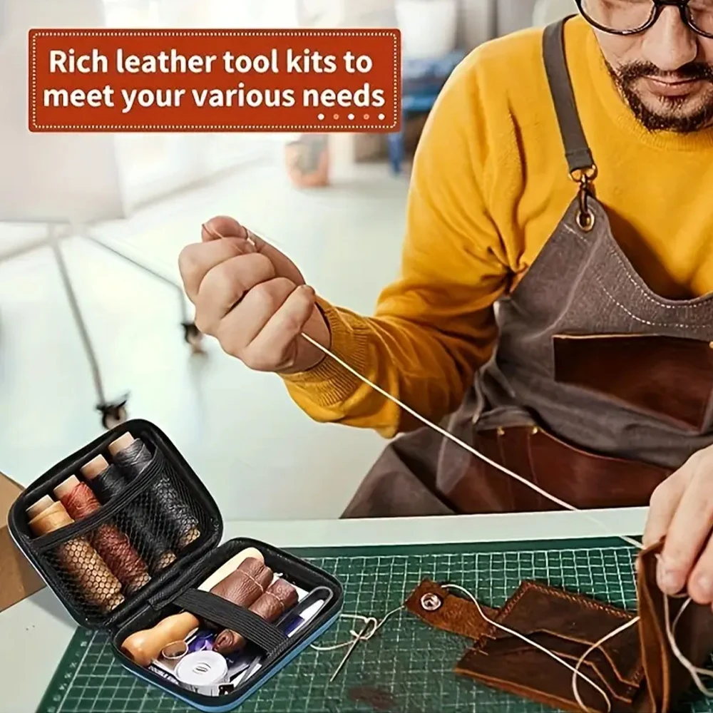 

28-częściowy набор для шитья кожи - портативный набор инструментов для ручной шитья с иглами, ножницы, линейка для ремонта, рукоделия и кожи