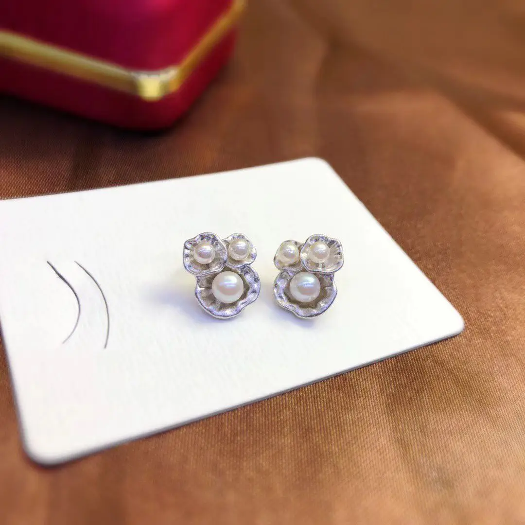 

Оптовая продажа, серьги из стерлингового серебра S925, фурнитура для крепления, базовые монтажные детали, аксессуар для жемчуга 3-5 мм, 5 пар/лот