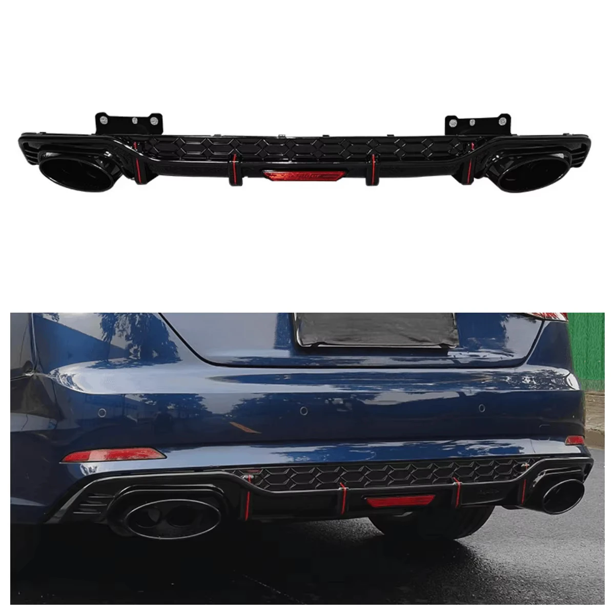 

Upgrade to RS5 Look: Rear Diffuser Lip with Dual Quad Exhaust Pipes for Audi’s A5 2017-2020, Black Spoiler