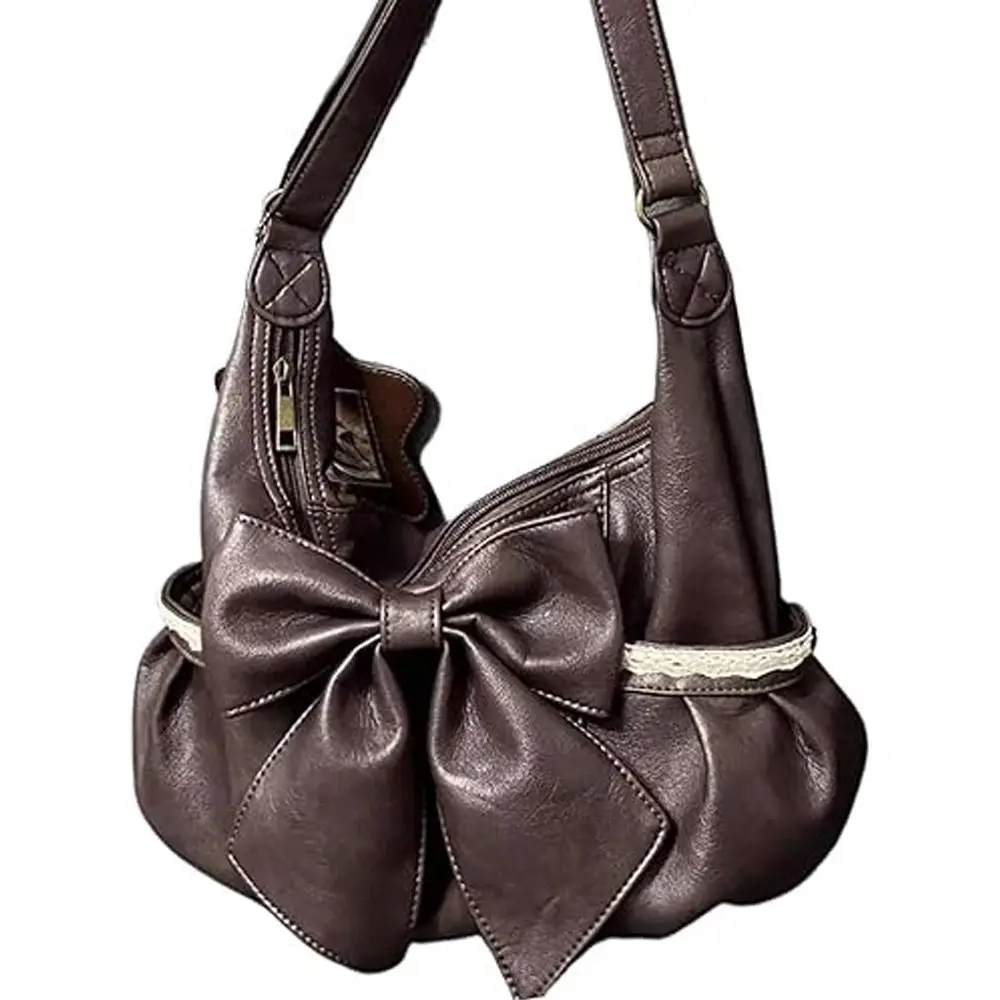 High Quality with Large Bow Lace Shoulder Bag PU Leather Large Capacity Crossbody Bag Waterproof Casual Handbag