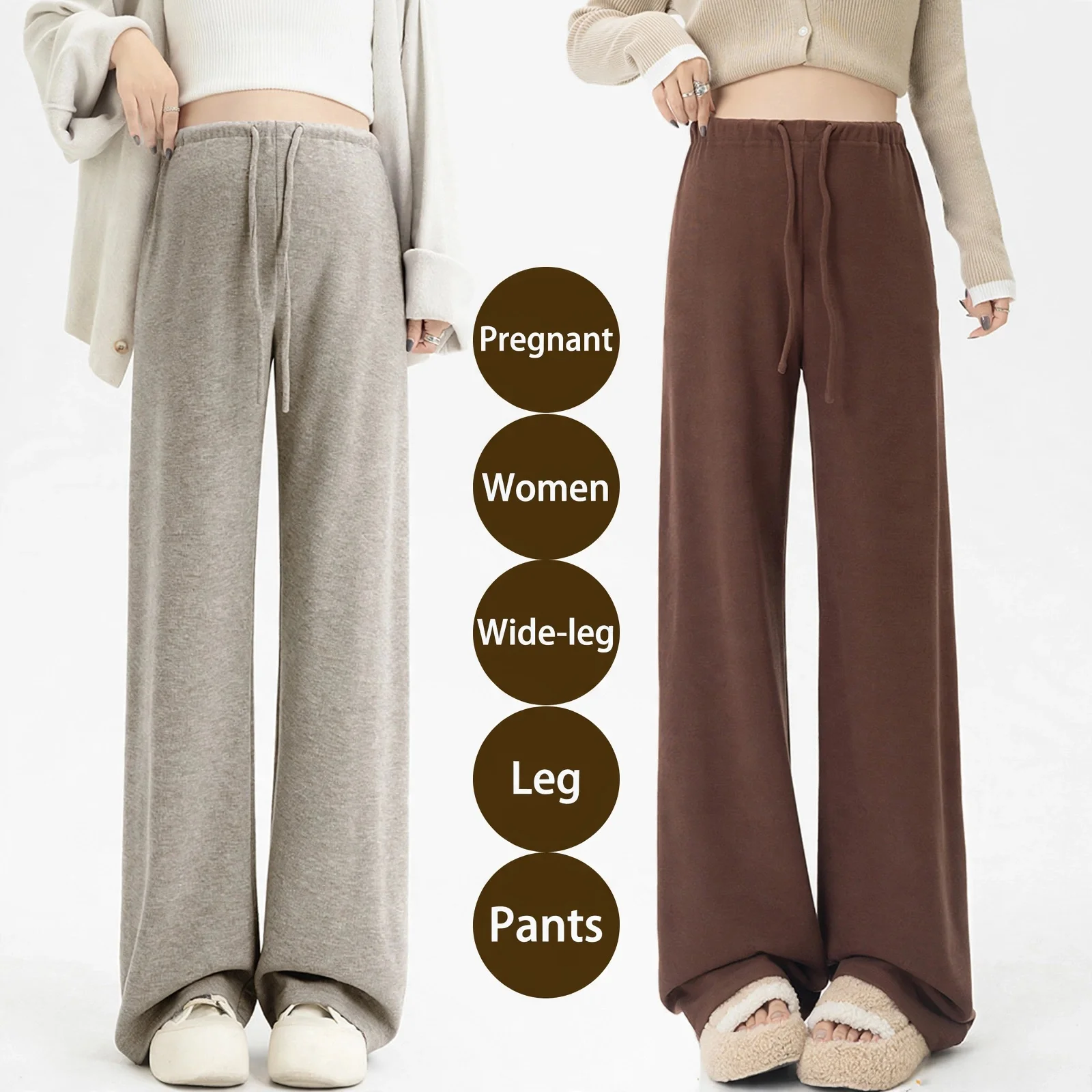 Maternity Pants Pregnant Women Slim Fit Wide Leg Casual Daily Wear Spring Autumn Polyester Spandex Viscose Stretch Belly Support