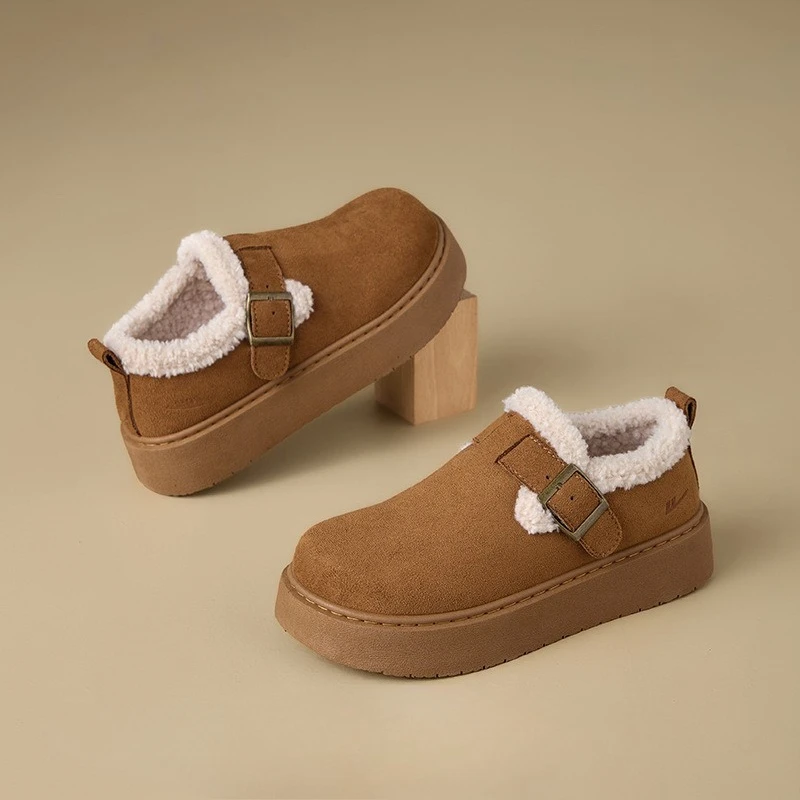 

Winter Warm Bread Boots Women Retro High Top Fleece Lined Boots Thick Bottom Snow Boots Cotton Booties Round Toe Casual Shoes