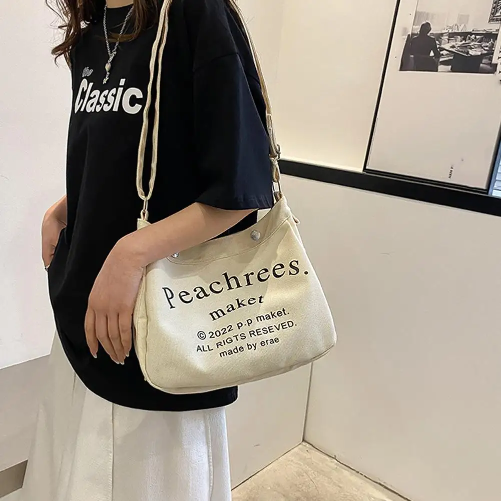 Bolso cruzado de lona con patrón de letras para mujer, bolsa de hombro informal, portátil, de gran capacidad, para estudiantes