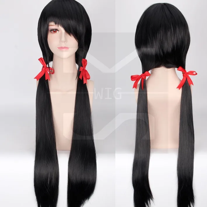 Synthetic Cosplay Wig Long Black Straight Twin Ponytail Kurumi-Inspired Style Anime Costume Party Roleplay Hair