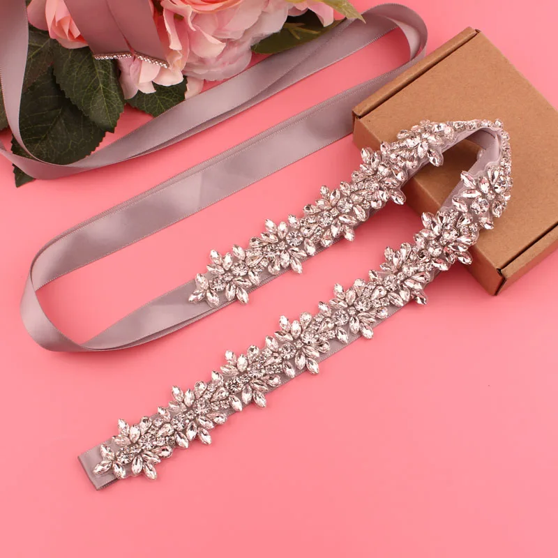 Ceinture de mariée en cristal avec rubans, ceinture de mariage en argent faite à la main, ceinture patient en biscuit pour robes de soirée de mariage