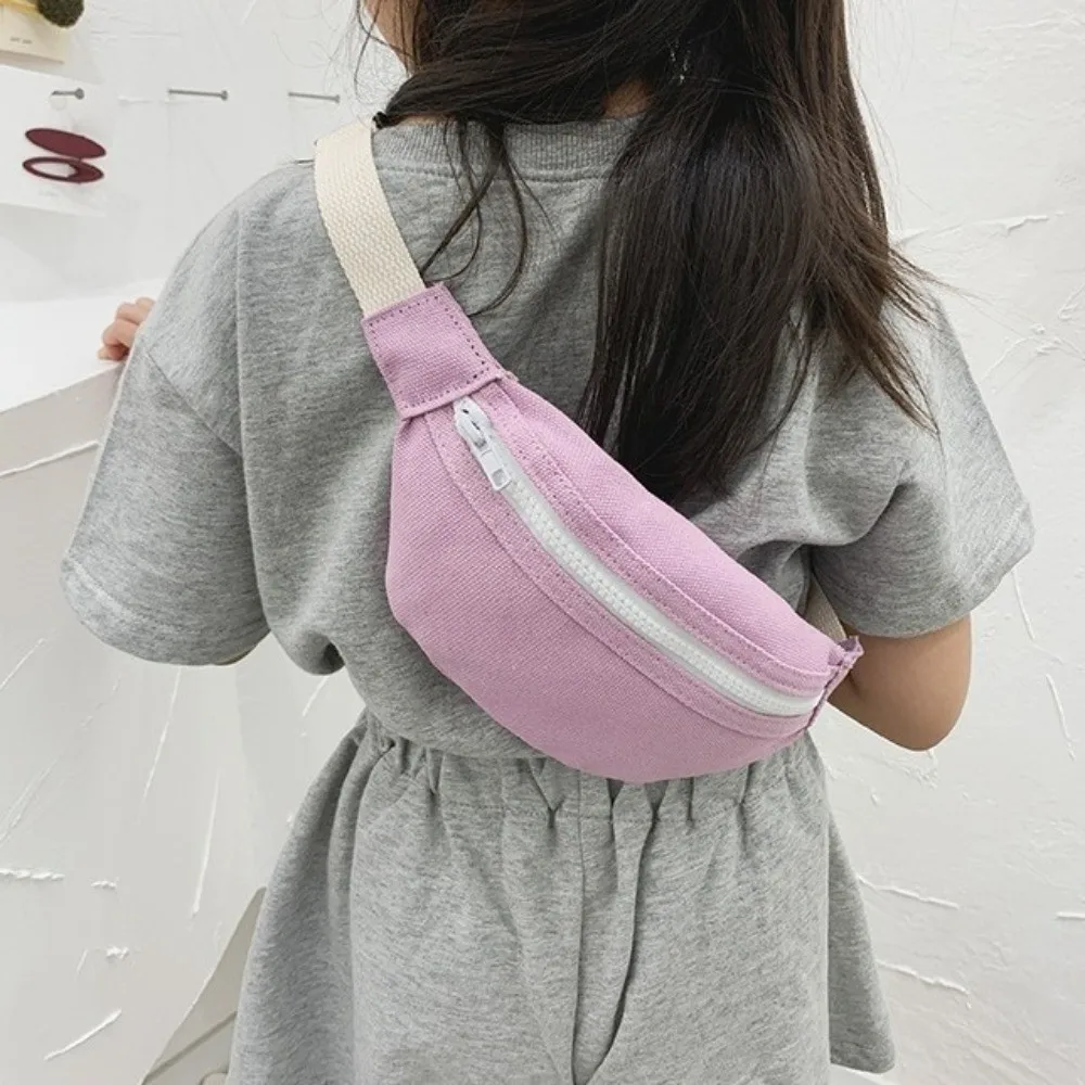 Solid Color Children Waist Bag 1PC Canvas Material Canvas Waist Bag Casual Style Adjustable Strap Traveling Pack For Girls