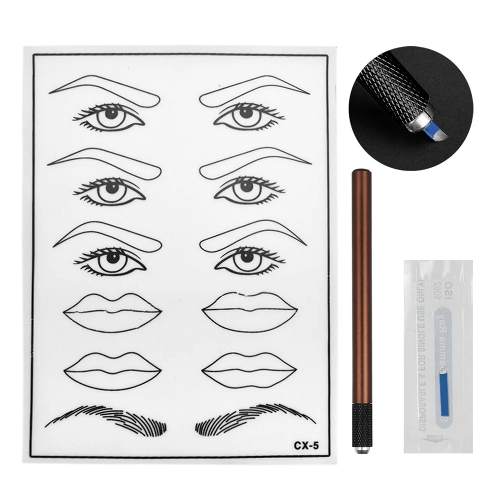 Eyebrow Kit with Manual Pen Microblade and Practice Skin for Eyeliner Lip Liner Scar Camouflage Use