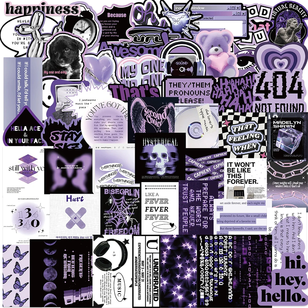 10/30/60pcs Black Purple Ins Style Stickers Aesthetic Cartoon Graffiti Decals DIY Fridge Skateboard Scrapbook Sticker Packs Toy