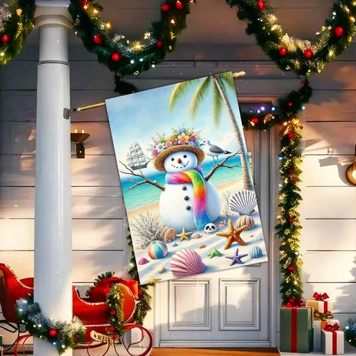 Summer Beach Snowman Garden Flag 28 X 40 Inch Double Sided House Flag with Shell 313057264234 AAV hhz