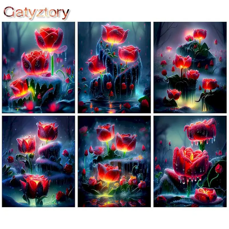 

GATYZTORY Rose Flower DIY Painting By Number Kits Handpainted Picture By Number Drawing On Canvas Home Decor Gift