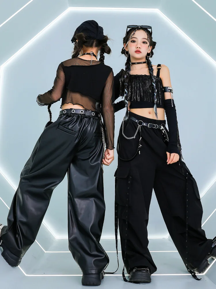 الفتيات شبكة قمم السراويل فضفاضة وتتسابق الهيب هوب الرقص أداء المرحلة ارتداء الأطفال أزياء رقص الجاز الحديثة #2