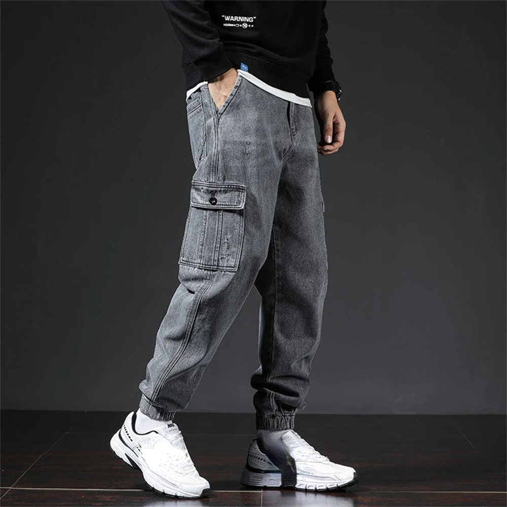 Spring Summer Black Blue Cargo Jeans Men Streetwear Denim Jogger Pants Men Baggy Harem Jean Trousers Harem Jean Trousers