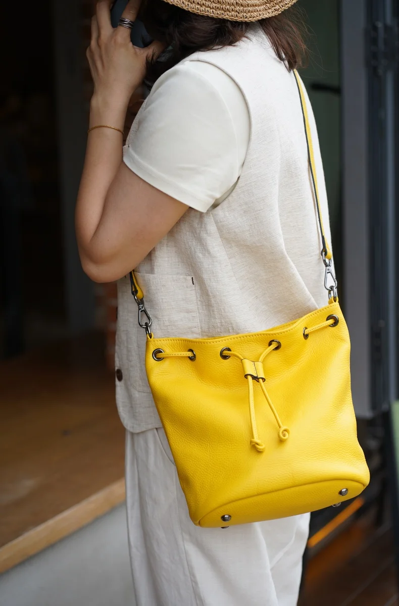 New Genuine Leather Bag, Bucket Bag, Multifunctional Handheld Small Handbag, Fashionable Single Shoulder Crossbody Bag For Women