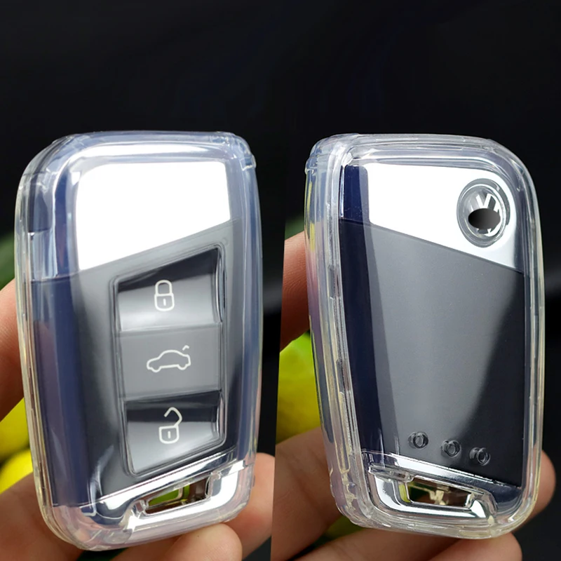 TPU Car Key Case Cover For VW Tiguan Rline Jetta MK6 MK5 Passat B6 B7 B8 CC POLO 6R 6C Scirocco Golf 6 7 MK7 Key Fob Keychain - view 3