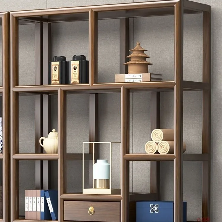 Bogu frame solid wood Duobao Pavilion tea rack office tea room storage display cabinet elm partition ornament