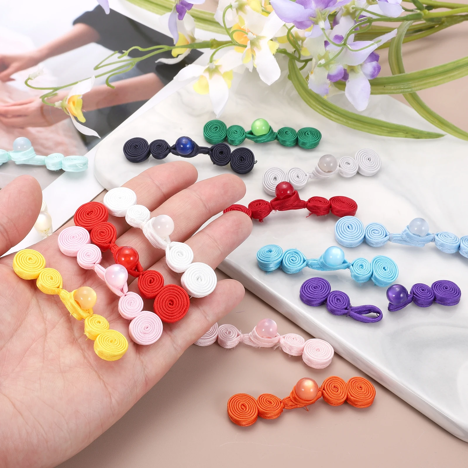 uxcell Chinese Knots Frog Buttons Closure Handmade Gourd Shape Sewing Buttons Gourd Buckle with Jade for Cheongsam Dresses