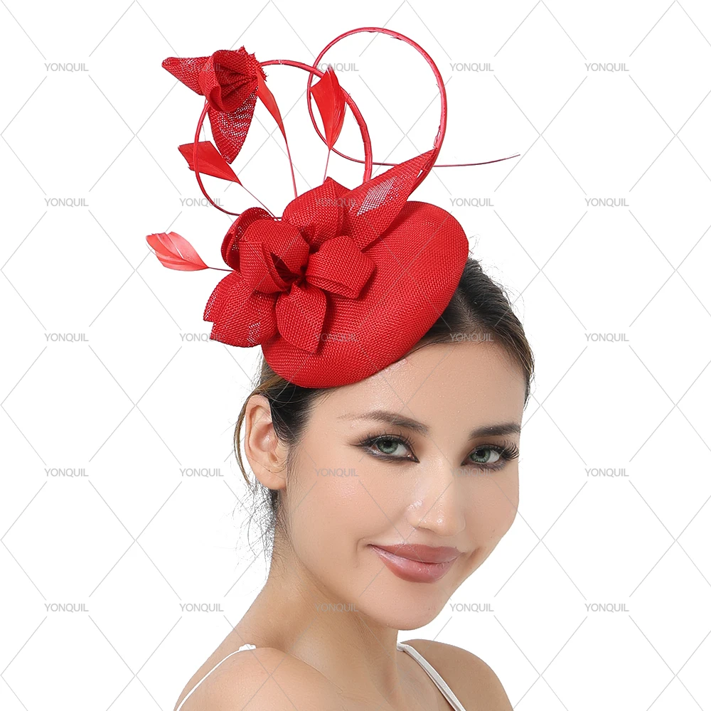 Elegant Women's Wedding Fascinators Hair Accessories Church Hats Feather Headbands Ladies Headwear Clip for Party Occasions