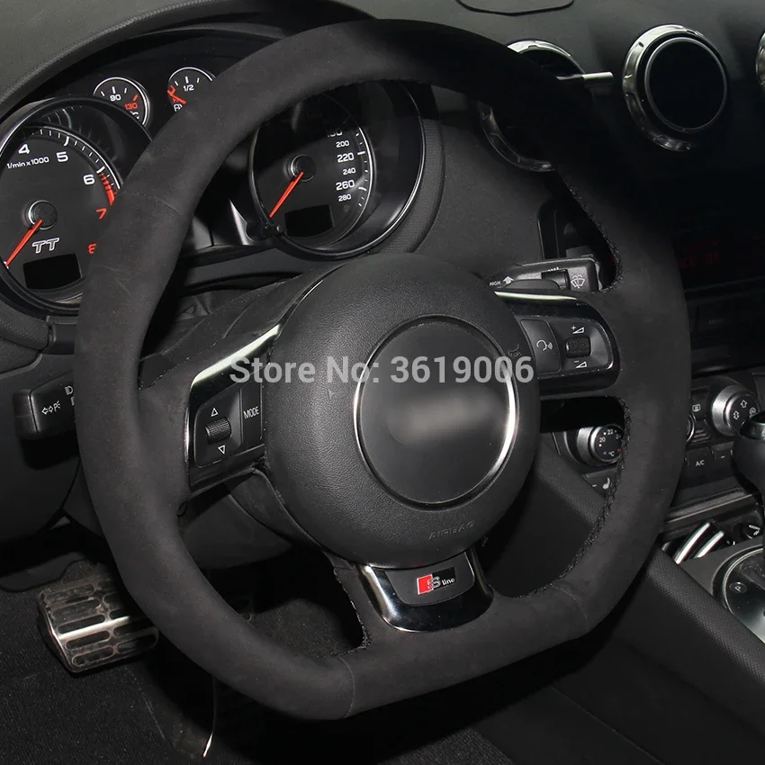 Hand Sewing Black Suede Car Steering Wheel Cover for Audi TT 2008-2013