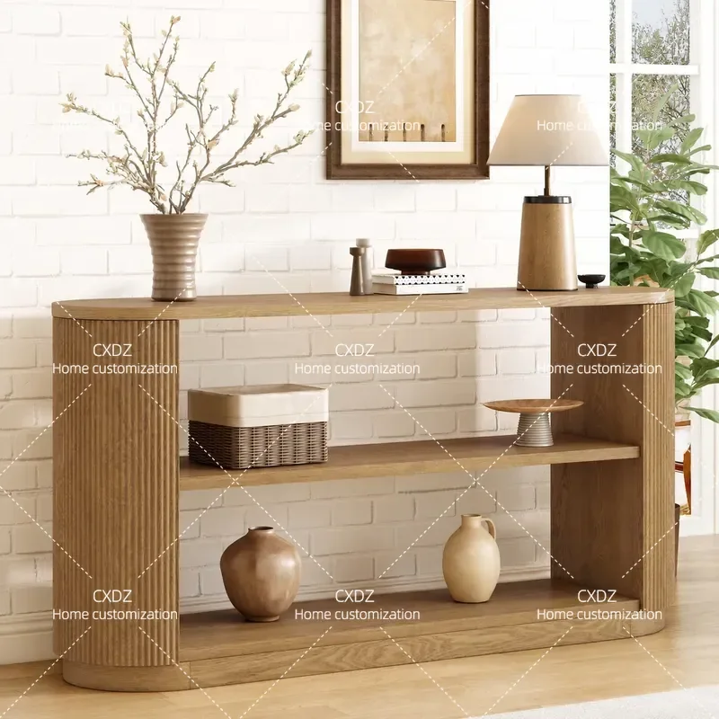 American Simple Oak Porch Sofa Back Table Modern Light Luxury Retro Decorative Strip Case Rack for Living Room Home