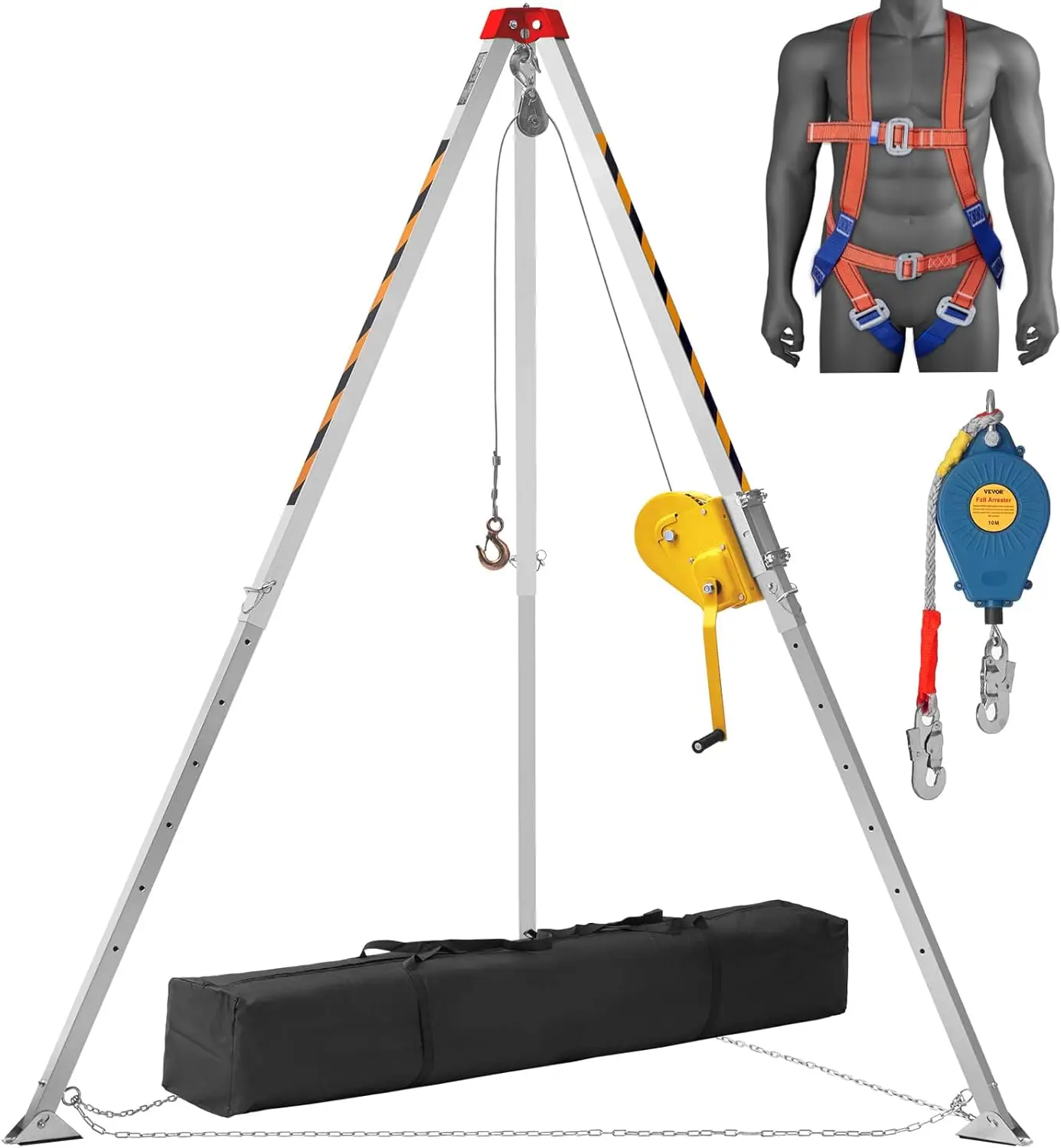 

Confined Space Tripod Kit, 2600 lbs Winch, Confined Space Tripod 8' Legs and 98' Cable, Confined Space Rescue Tripod 32.8'