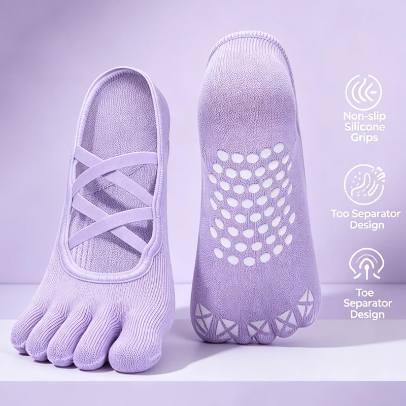 Professional Breathable Five Toe Pilates Socks Fitness Non-Slip Bandage Yoga Socks Women Backless Ballet Dance Workout Socks