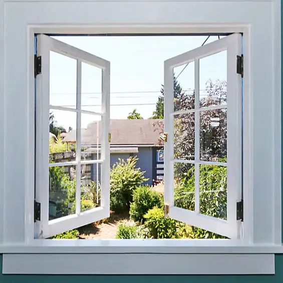 Bedroom Double Opening French Style Casement Window Fashionable Double Layer Tempered Glass Windows Manual Rainproof Windows