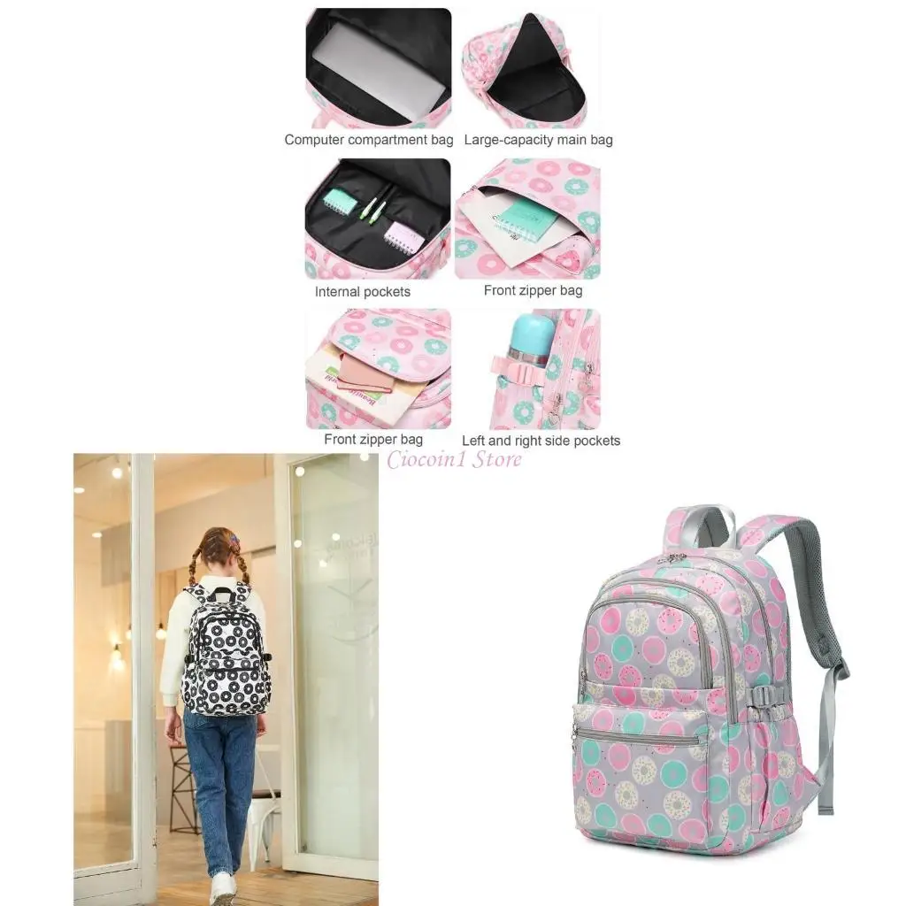 

Y1UB 3pcs Nylon School Backpack Set PriGirls School Bookbag with Lunch Box Pencil Case Teens Girls Schoolbag Travel Backpacks