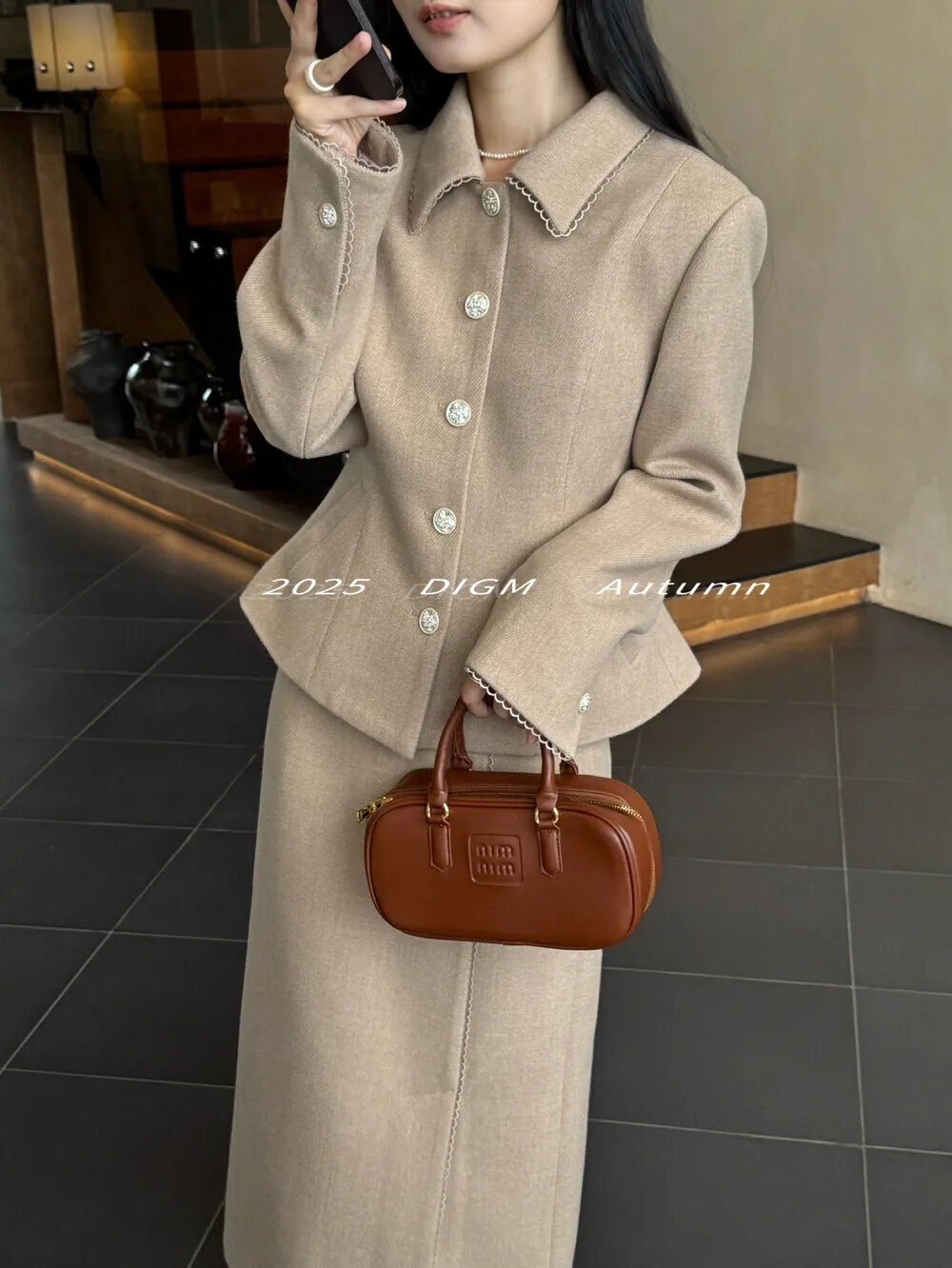 BJTZ Temperament Elegante Revers Top Chic Taste Design Kurze Jacke Für Frau 2025, Herbst Winter Neue Trend Hohe Taille Rock