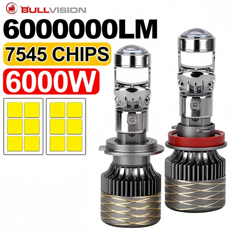 Bi-LED Projector Lens Headlight Bulb H4 H7 H11 H8 9005 HB3 9006 HB4 Canbus Turbo High Power 6000K White Car Motorcycle Fog Lamp