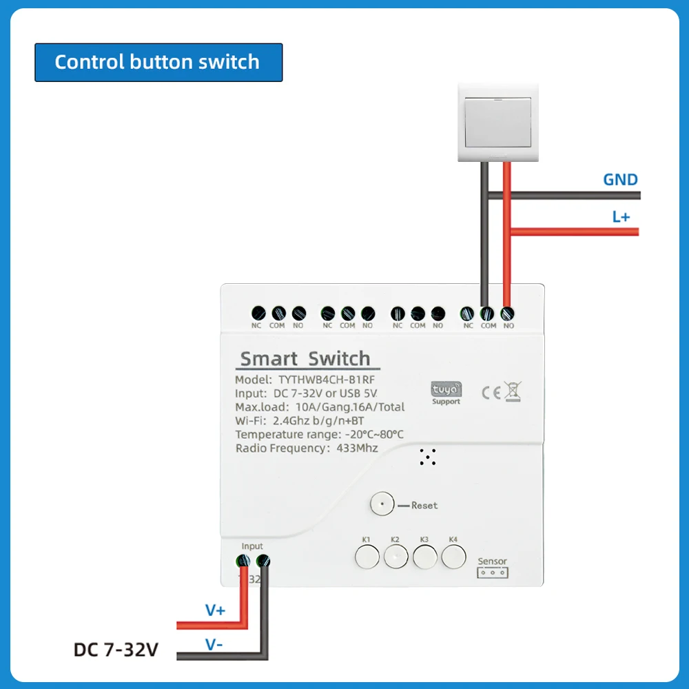 Tuya Smart WiFi 4-Kanal-Relais DC 7-32V/AC 85-250V 10A mit Temperatur- und Feuchtigkeitssensor, passiver Trockenkontaktschalter für Zuhause – Detail 20