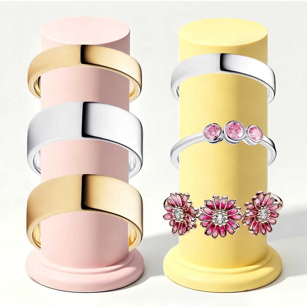 2026 New 925 Silver Women's Sparkling Pink Three Stone Classic Plain Circle Daisy Ring Display Tool Exquisite DIY Charm Jewelry