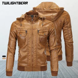 Winter Men's Leather Jackets Male Hooded Fleece Coat EUR Size Streetwear PU Casual Biker Jackets Men Motorcycle Jacket A1F1603