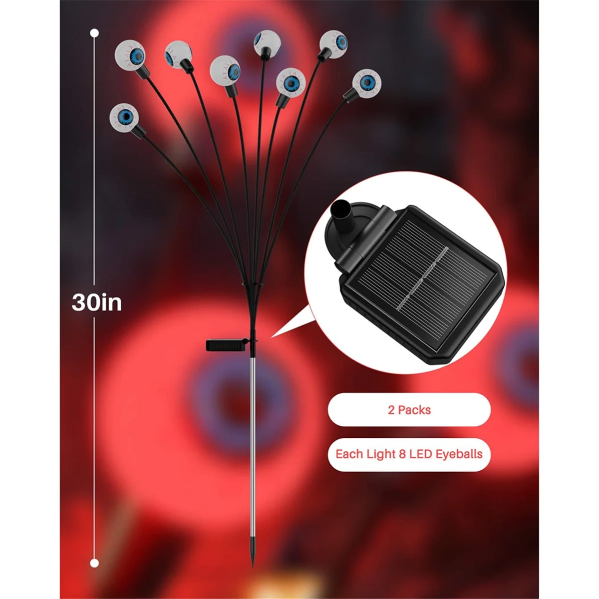 Scary Eyeball Solar Yard Lights,16LED Swaying Solar Garden Decor Waterproof,For Yard/Lawn/Driveway,2Pcs,Red