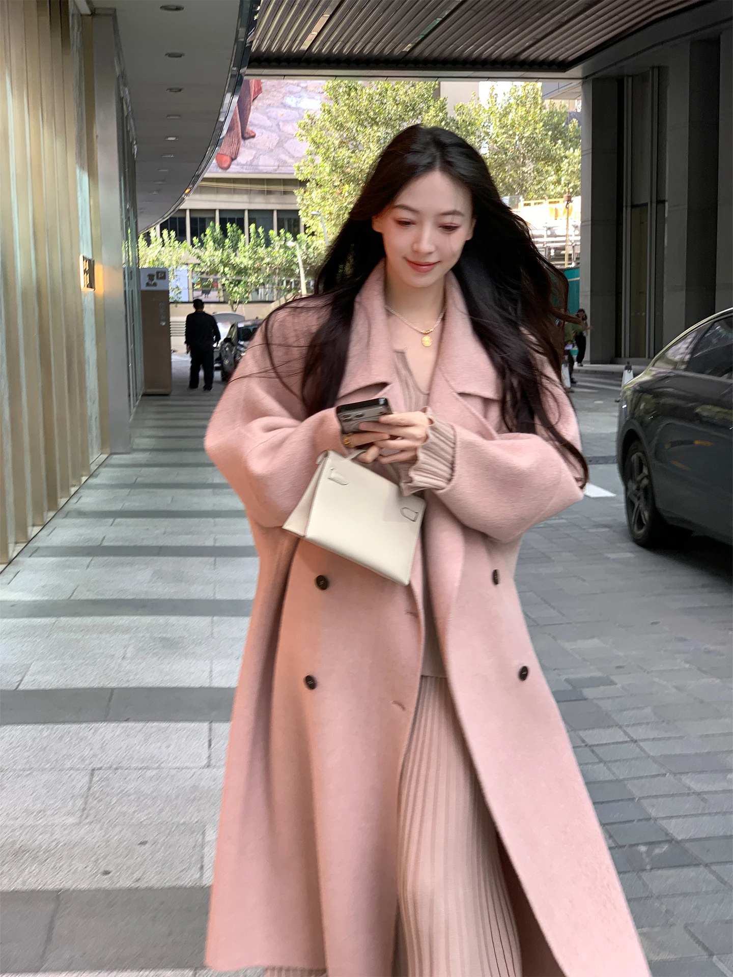 

Двустороннее шерстяное пальто Aboutpoem: длинное, свободное, ручной работы, женское зимнее модное пальто-тренч, простое, для повседневной носки