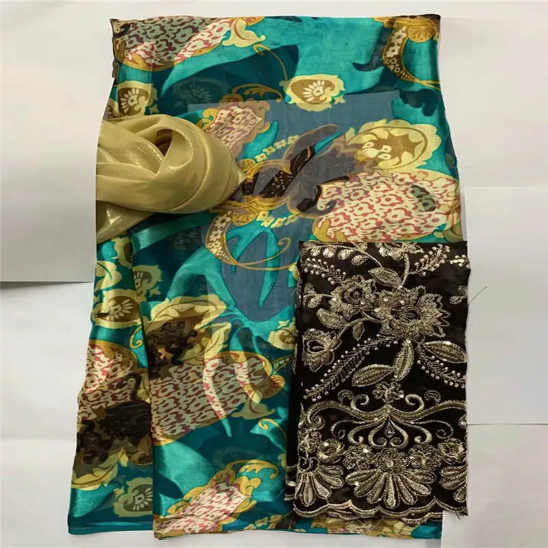 2+3.6+2 Yards High Quality Soft Velvet Embroidered Printed Silk Velvet Lace Fabric 3 Piece Suit For Evening Dress Material.53